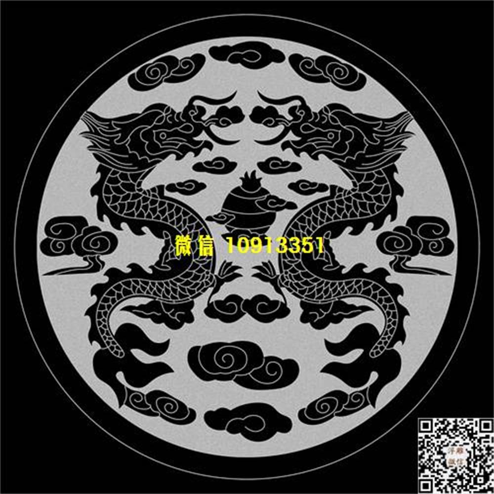 精雕图95双龙戏珠圆精雕图线雕图线条图单线铣底图_电脑雕刻plt文泰矢量图精雕图浮雕图